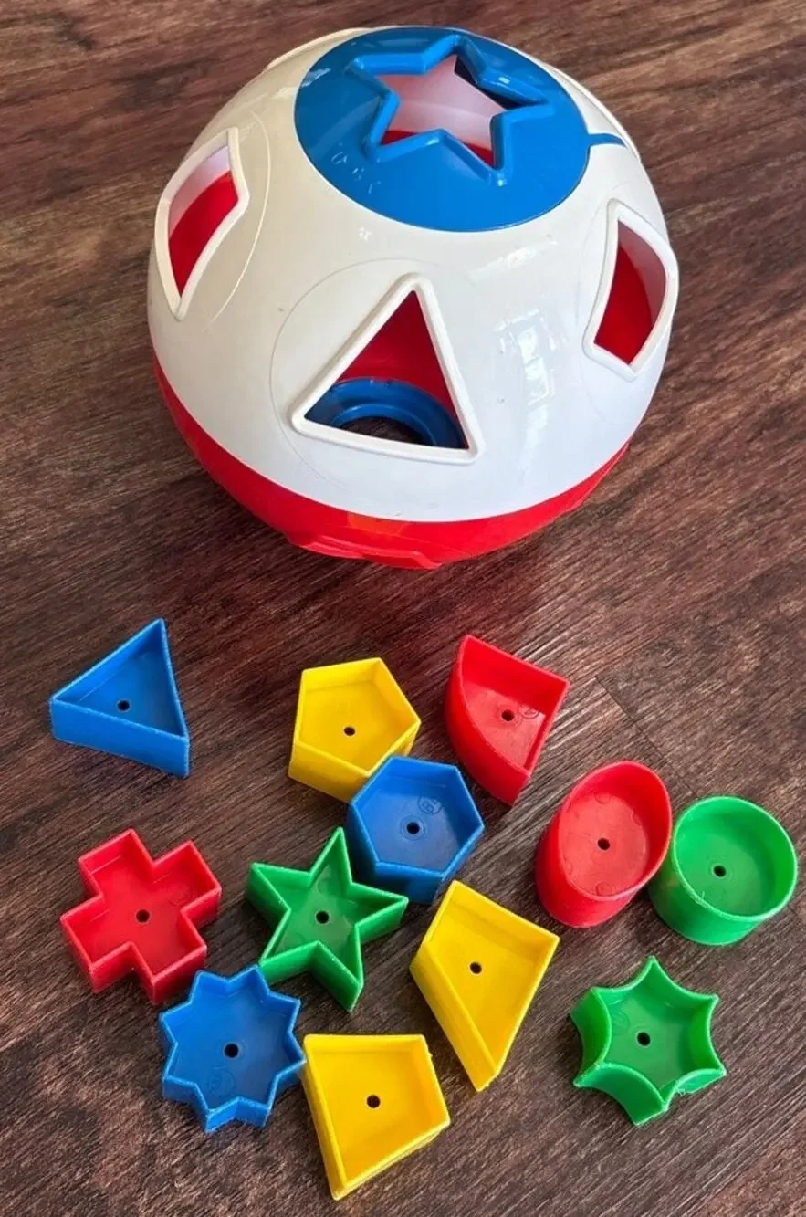 Vintage A-One Ltd Plastic Red White Shape Sorter Ball 80s 90s Educational Toy